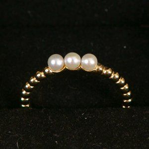 Mejuri Pearl Trio Beaded Stacker Ring, size 10, gold vermeil